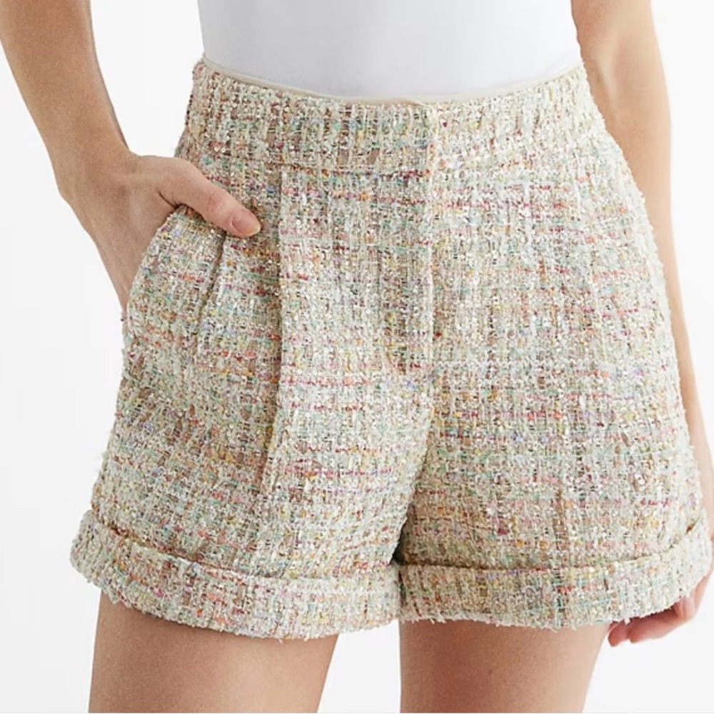 Express New w $80 Tags Tweed Pleated High Waisted Sequin Shorts Womens Medium 10